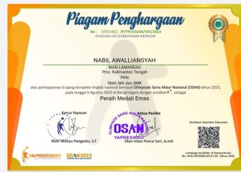 Siswa MAN Lamandau kembali raih medali Emas dalam OSAN